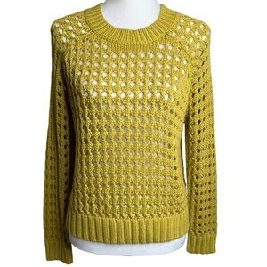 Trendy JS Open Knit Crochet Mesh Crewneck Sweater Yellow Women’s Sz‎ M